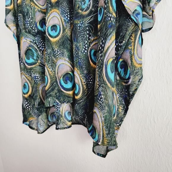 Show Me Your Mumu Peta Peacock Feather Print Tunic Top Sheer Swim Cover Up - Picture 7 of 9
